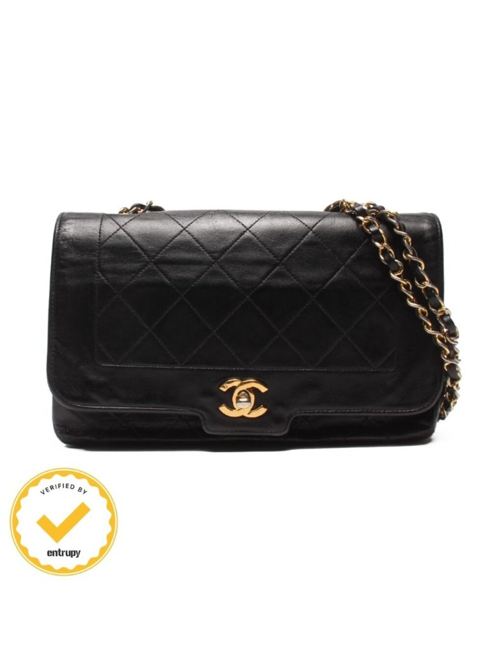 Chanel Chain Shoulder Bag Crossbody Gold Diana Quilted